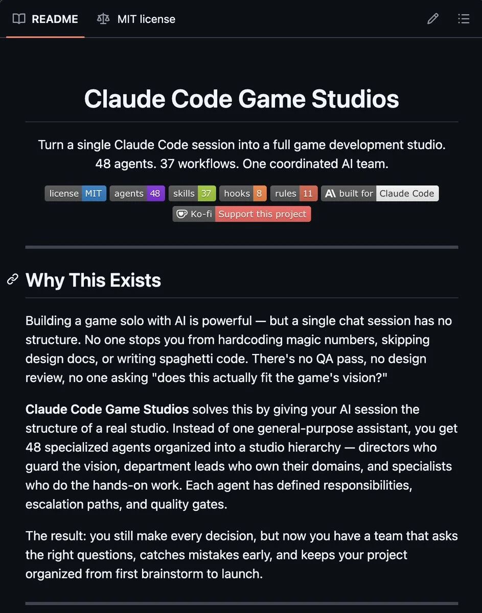 逆天了！Claude Code 化身虚拟游戏工作室，48 个 AI Agent 替你开发游戏
