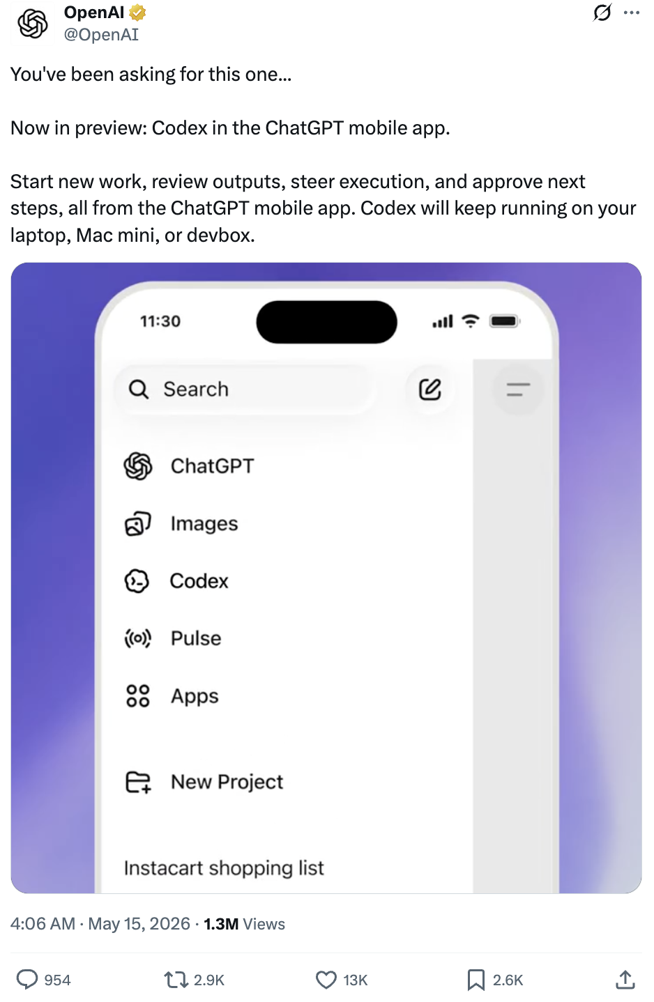 手机也能直接调度Codex了：OpenAI把AI编程推向24小时远程协作时代