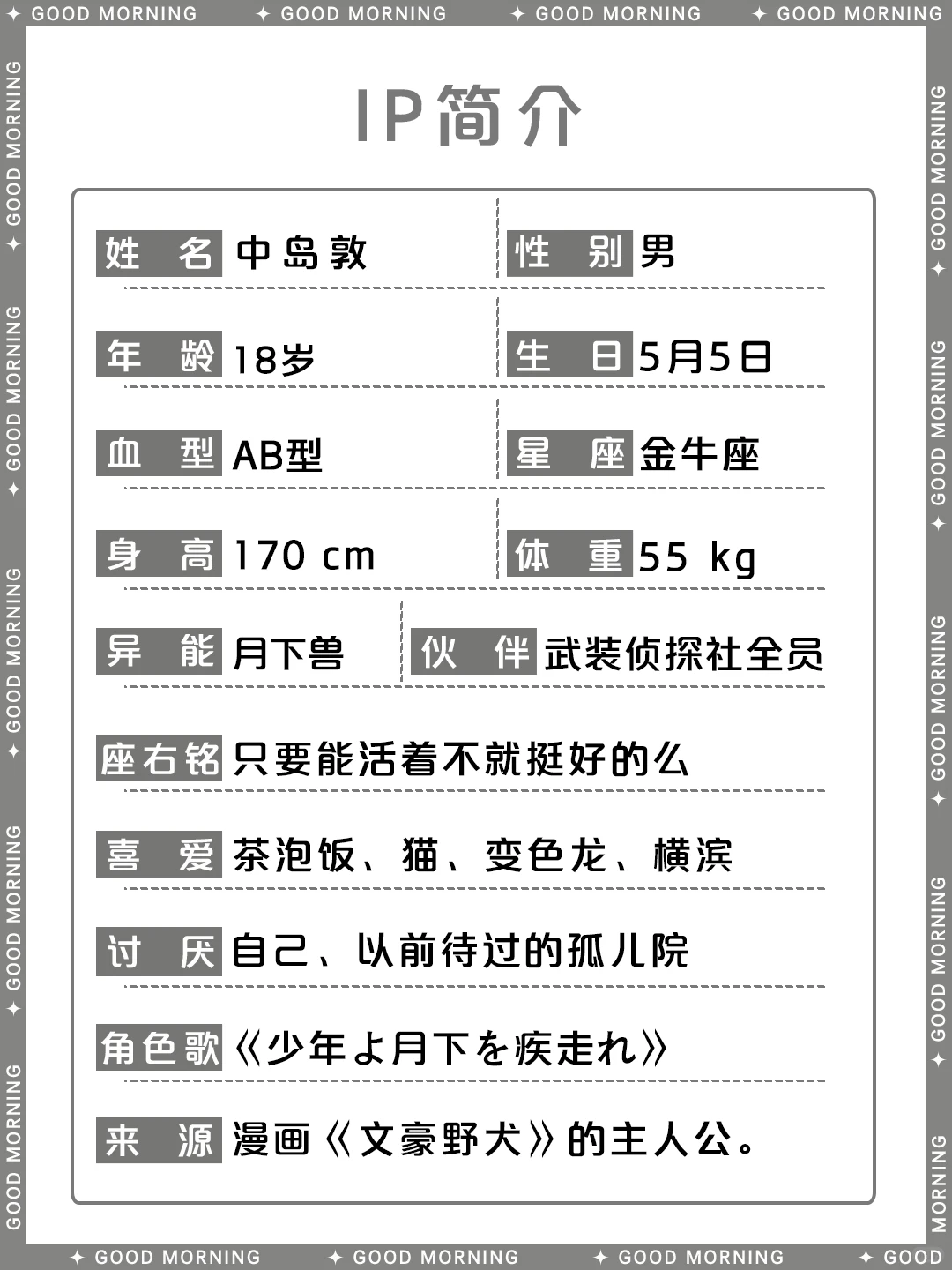文豪野犬 中岛敦 角色介绍 | 月下兽 异能 人虎