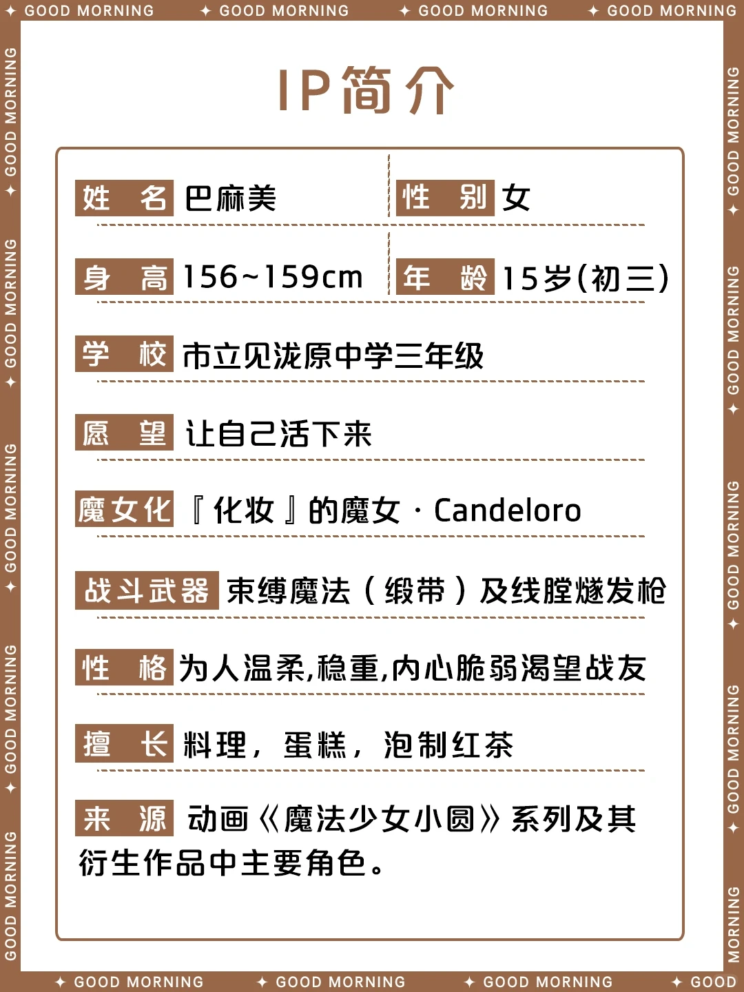 巴麻美角色介绍:魔法少女小圆中优雅的学姐