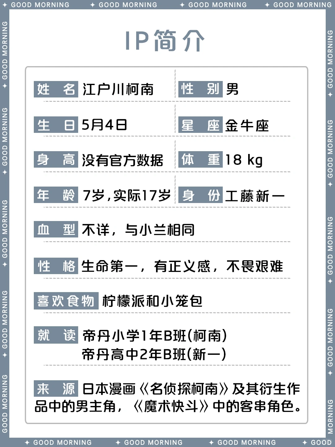 名侦探柯南江户川柯南工藤新一角色详解