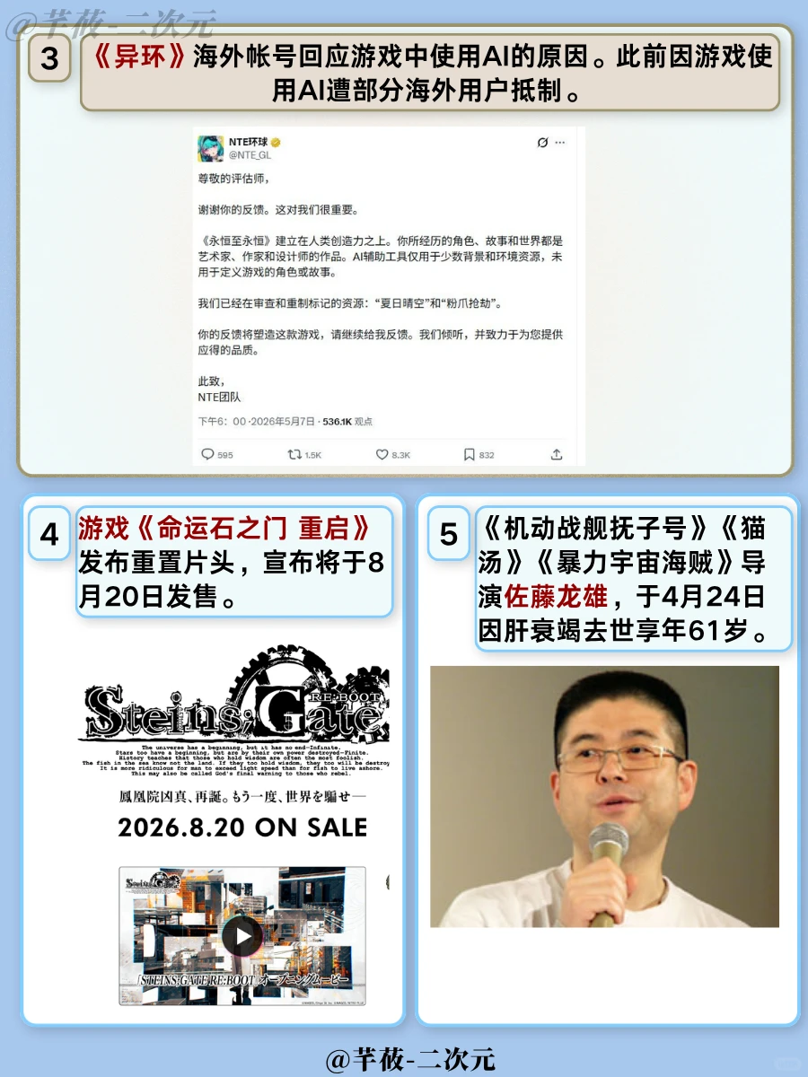 2026年5月8日二次元资讯速递 | 尘白禁区开服、鸣潮联动赛博朋克、命运石之门重启